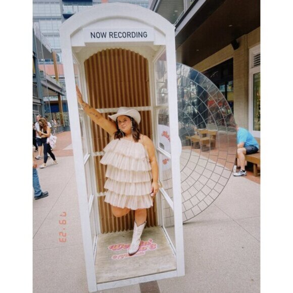 MAEVE by Anthropologie Tiered Tulle Mini Dress in Taupe Size Small - Picture 11 of 14
